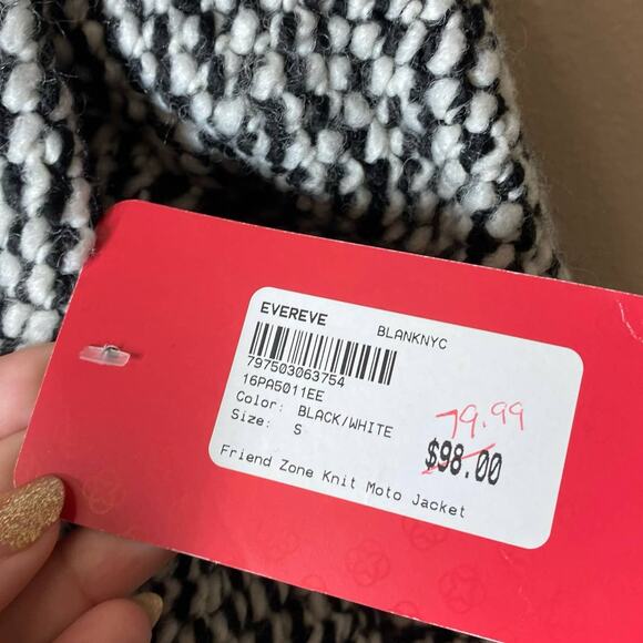 NEW Blank NYC Friend Zone Black White Knit Moto Jacket Size Small Wool Blend - Picture 4 of 9